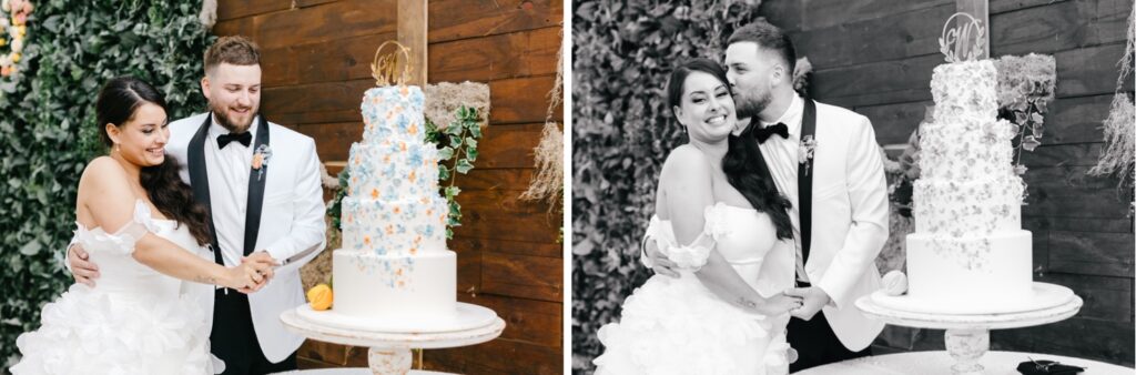 Bride and Groom cutting their Spring Italian-inspired wedding cake