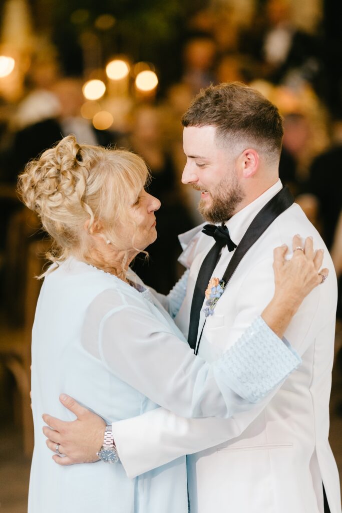 Groom during Mother Son First Dance at Spring Philadelphia Wedding Reception