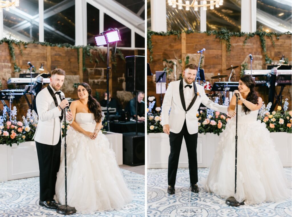 Bride and Groom giving a speech at their luxury wedding reception