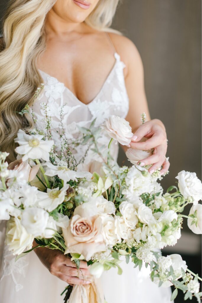 bridal bouquet filled with spring inspired flowers