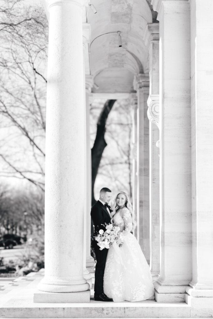 bride and groom portrait session before their wedding ceremony in Philadelphia