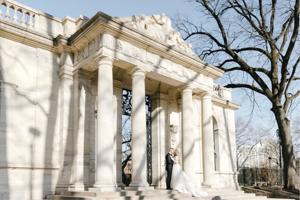 bride and groom at Philadelphia's historic Waterworks location