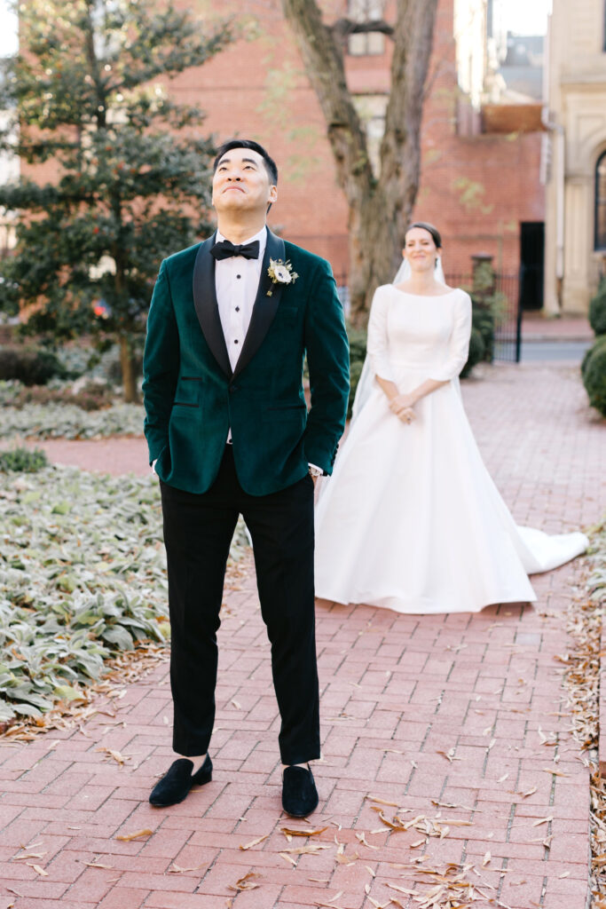 first look with Groom at Philadelphia's Independence Park