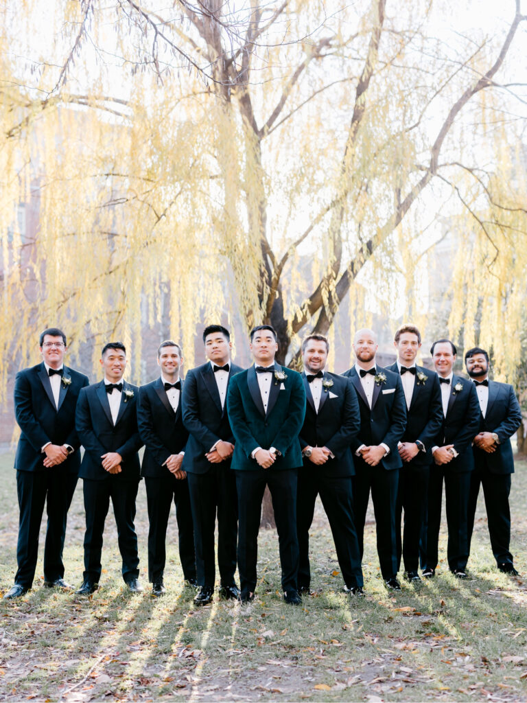 groom with his groomsmen in Old City Philadelphia park