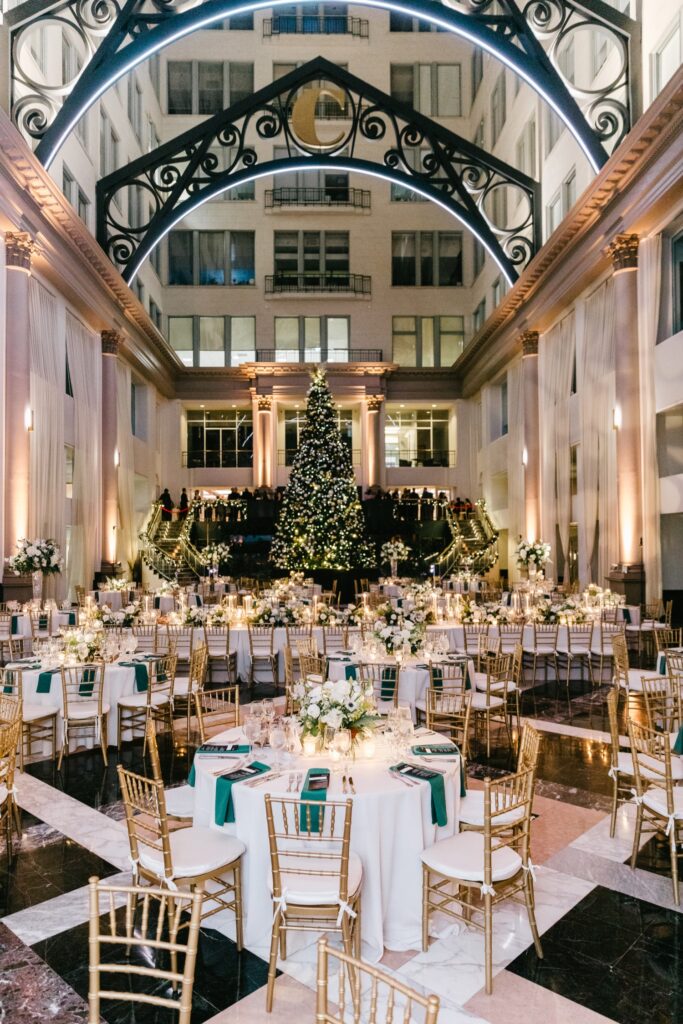 Curtis Atrium wedding reception details in Philadelphia, Pennsylvania