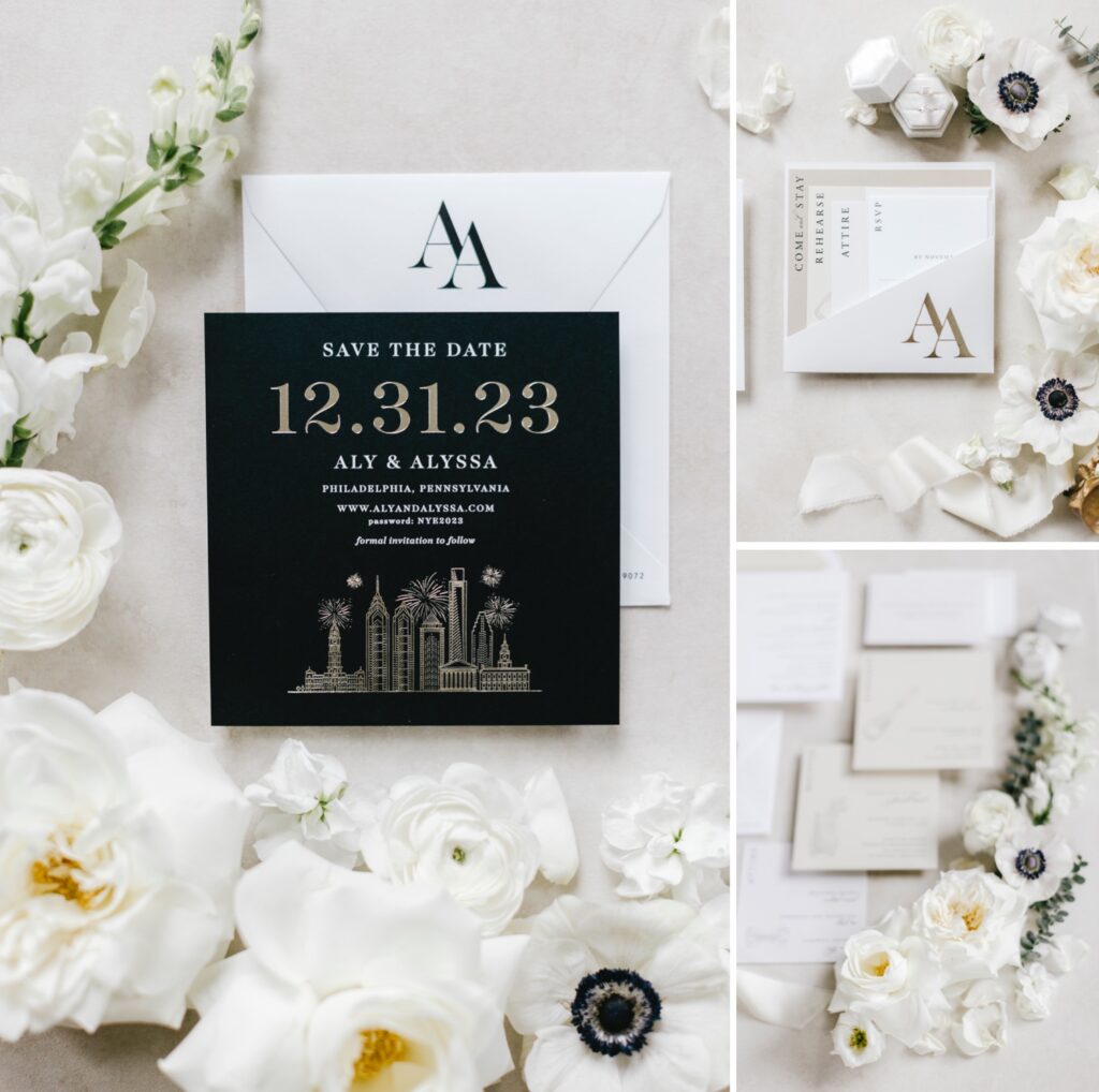 Save the Date details for a New Years Ee wedding in Philadelphia, Pennsylvania by Emily Wren Photography