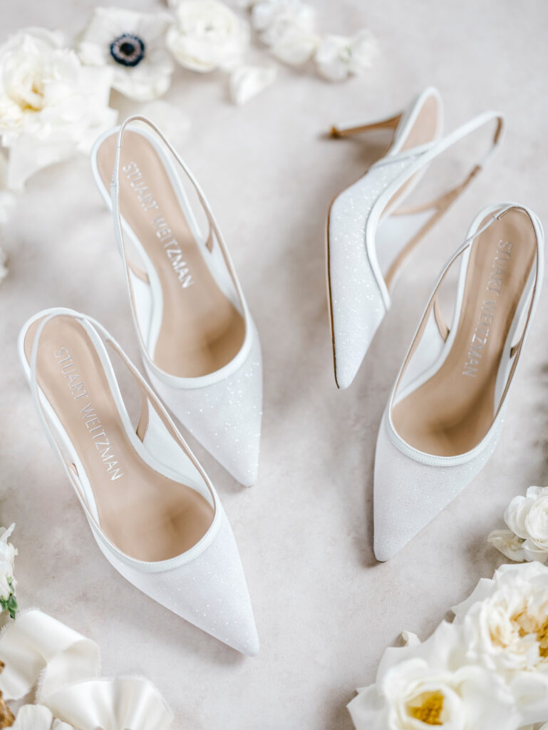 Stuart Weltzman white bridal heels for a lesbian wedding in Center City Philadelphia