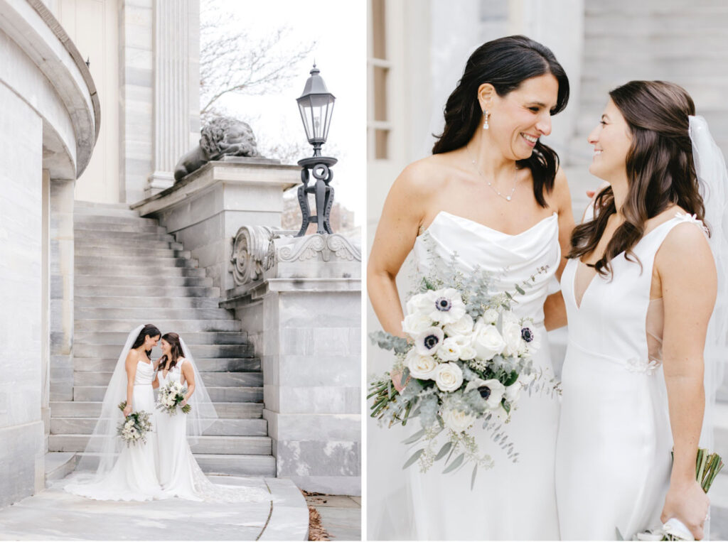 lesbian couple bridal portraits in Center City Philadelphia before their ew Years Eve wedding