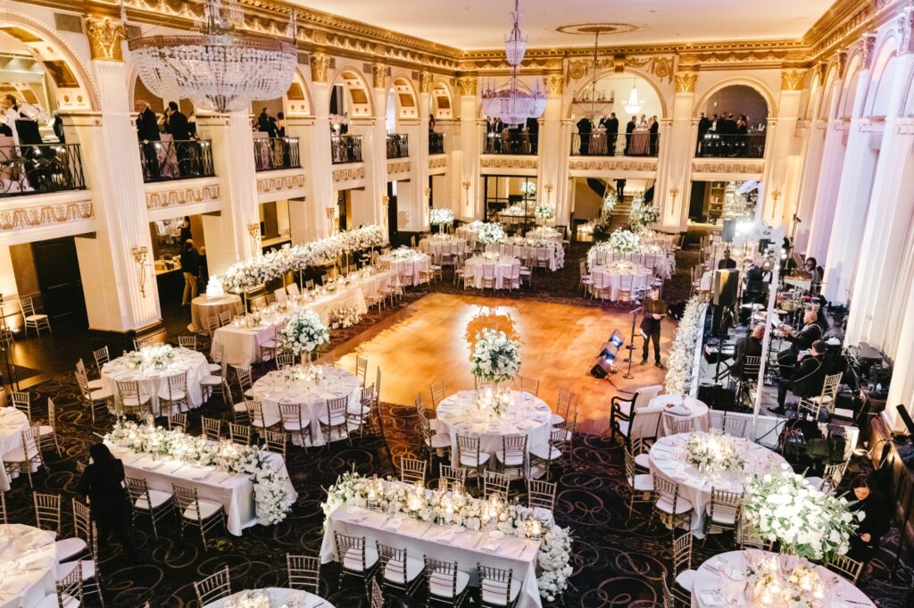 all white wedding reception at Ballroom at the Ben in Center City Philadelphia