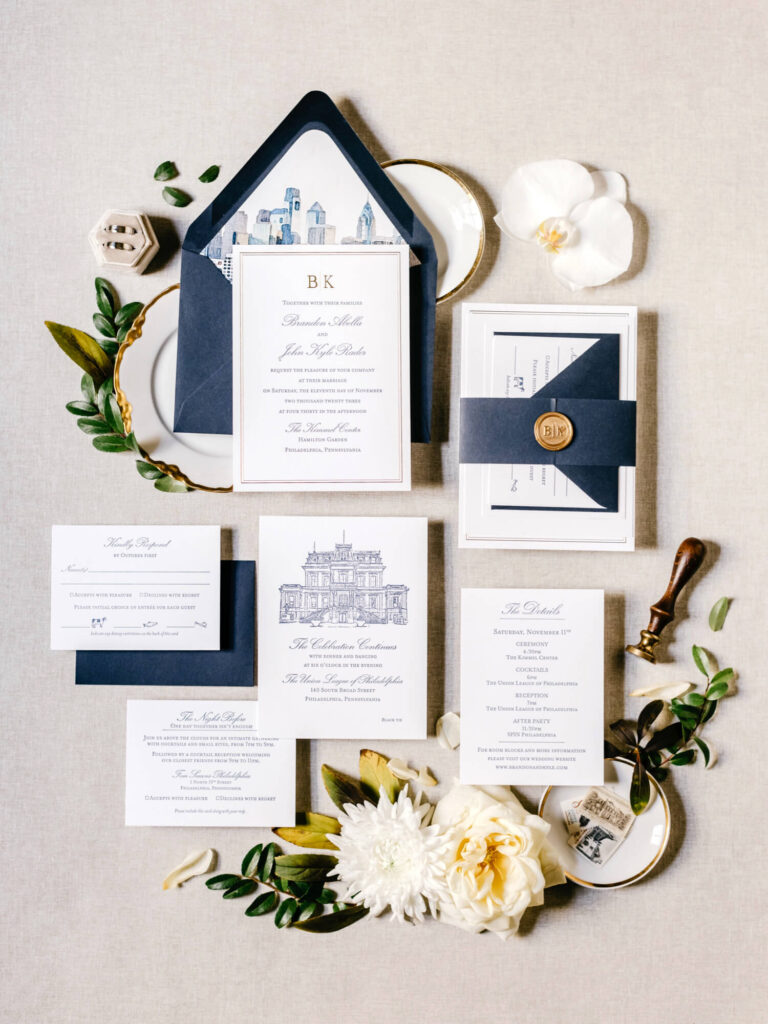 white and blue wedding invitation & paper goods details by Emily Wren Photography