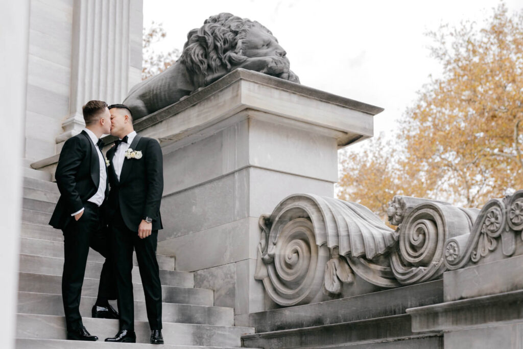 same sex couple wedding portrait at Merchant's Exchange by Emily Wren Photography