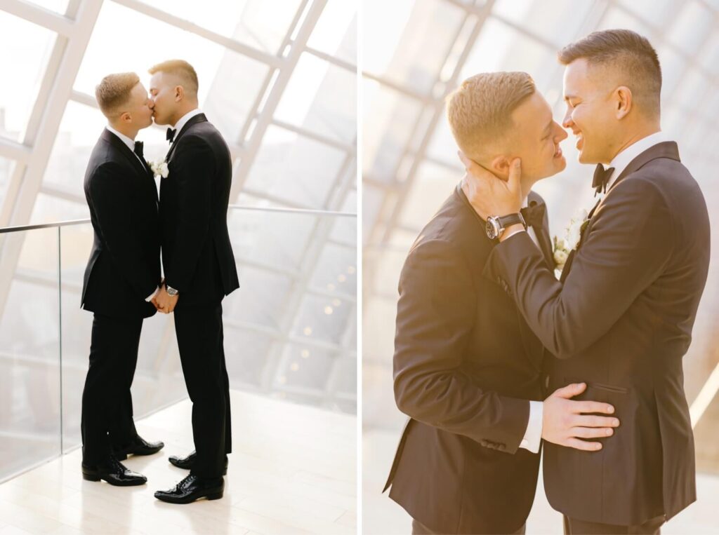 golden hour grooms portrait for same sex wedding by Philadelphia wedding photographer Emily Wren Photography