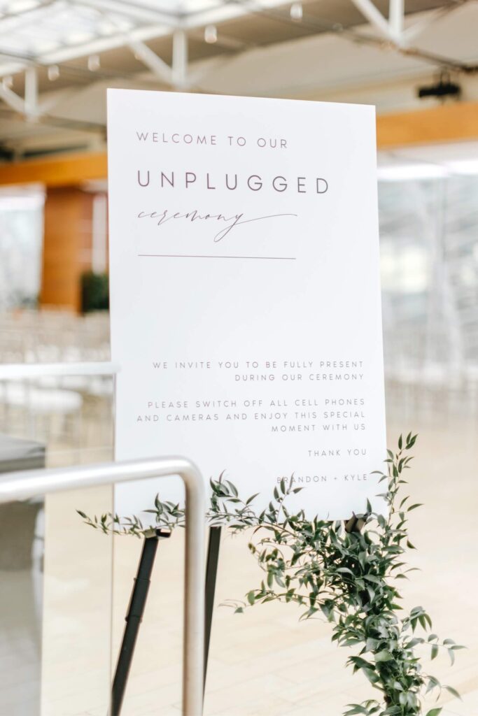 classic black and white unplugged ceremony sign