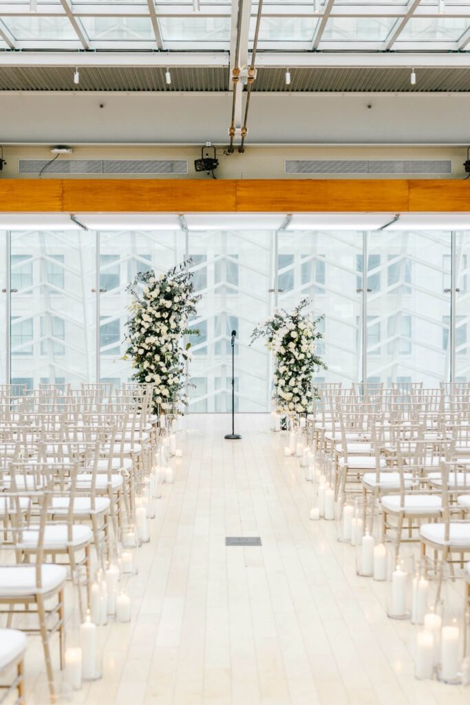 All white wedding ceremony details at Philadelphia's The Union League