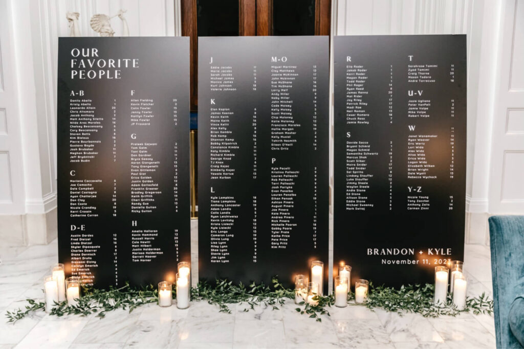 black and white large wedding seating chart