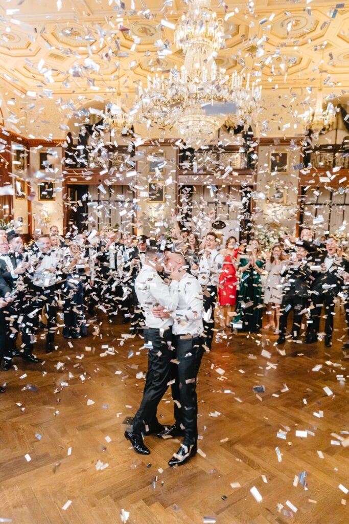 Wedding reception confetti drop at The Kimmel Center by Emily Wren Photography