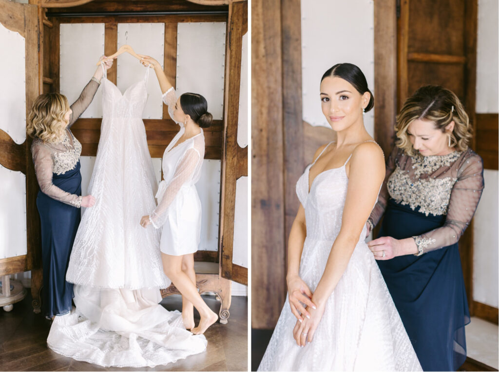 bride getting dressed for her wedding in New Jersey