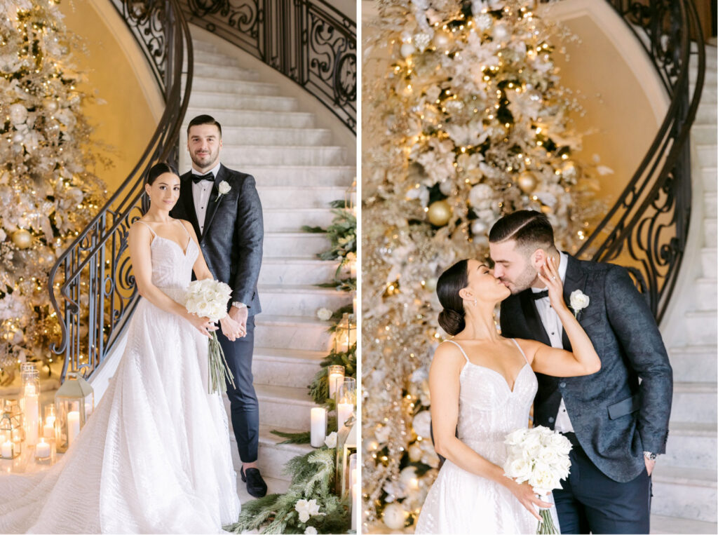 Bride and Groom portrait at Park Chateau before their winter wedding ceremony