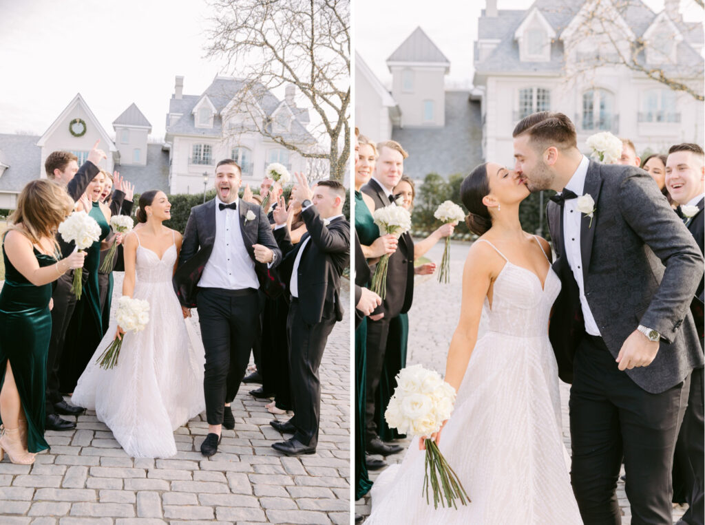 Full bridal party outside Park Chateau in New Jersey by Emily Wren Photography