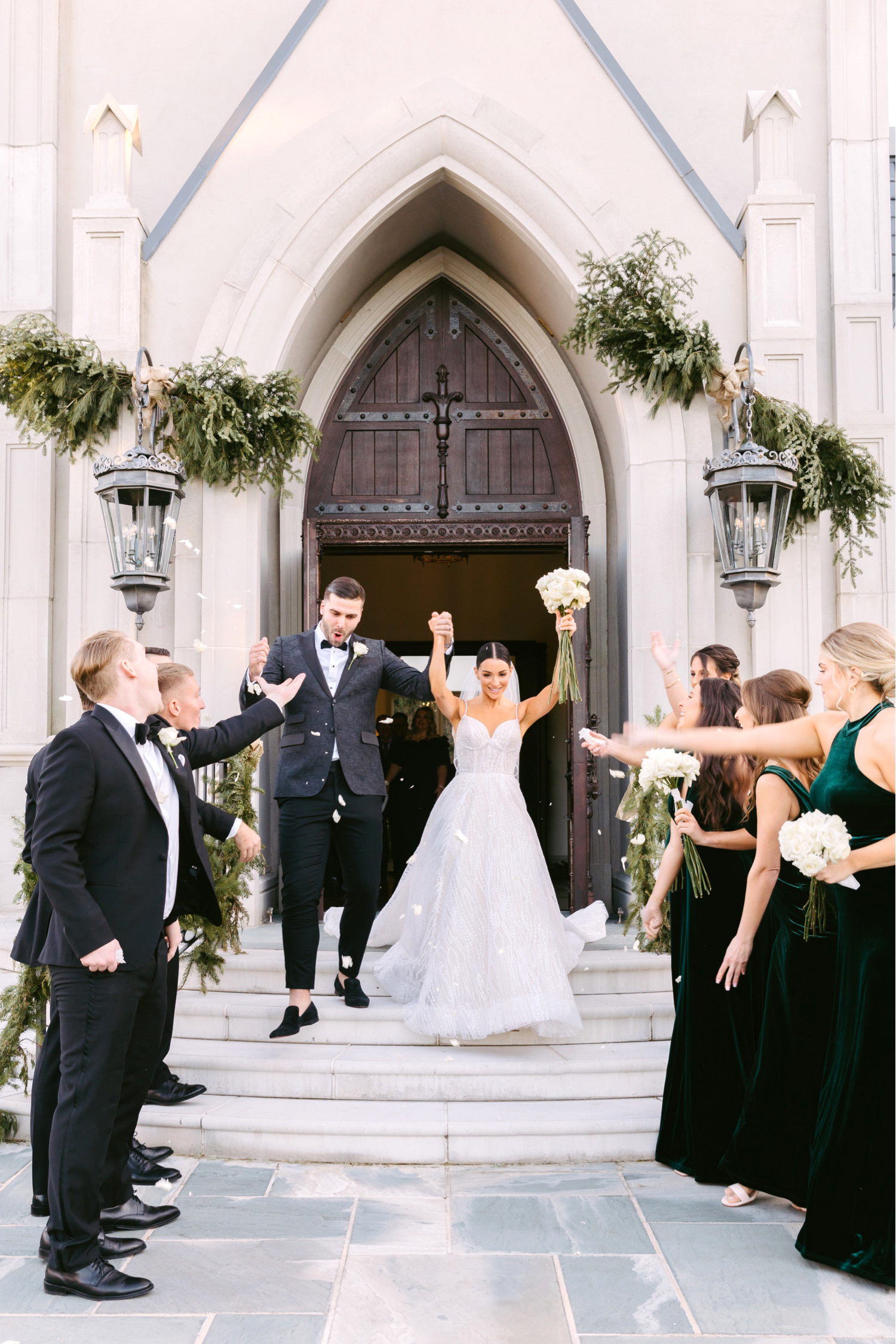bride and groom exiting their wedding ceremony at Park Chateau Chapel in New Jersey
