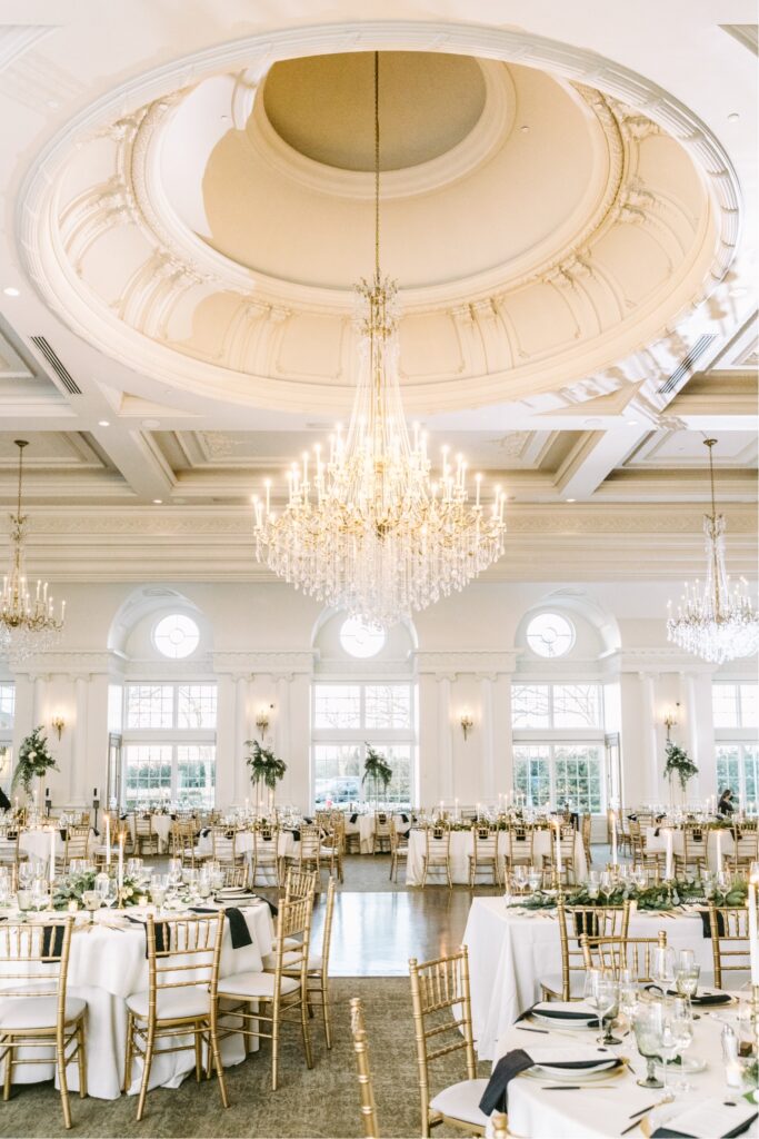 white gold and black winter wedding reception by Emily Wren Photography