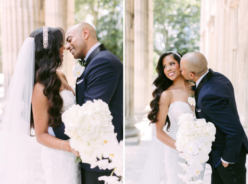 Bride and groom portrait at first national Bank in Center city Philadelphia