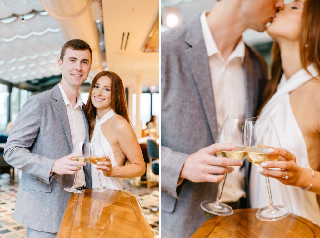 Engagement photo session at The Newbury's Contessa rooftop restaurant by Emily Wren Photography