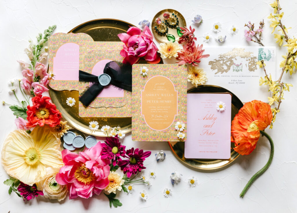 Colorful Vibrant Spring wedding invitation details by Emily Wren Photography