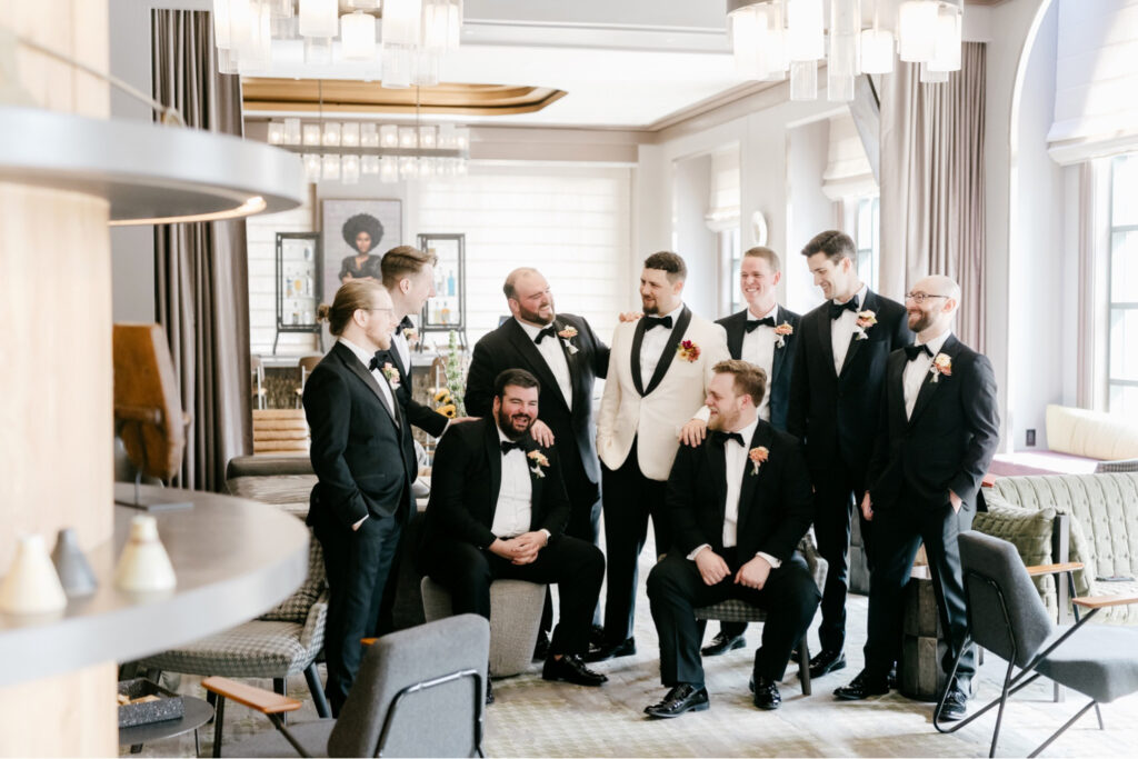 groom with groomsmen at the Renaissance in Philadelphia, PA