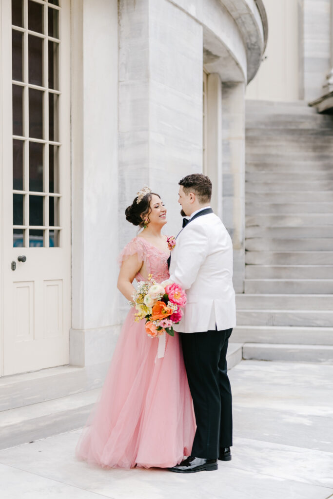 Bride and groom portrait in Old City Philadelphia before their Spring wedding