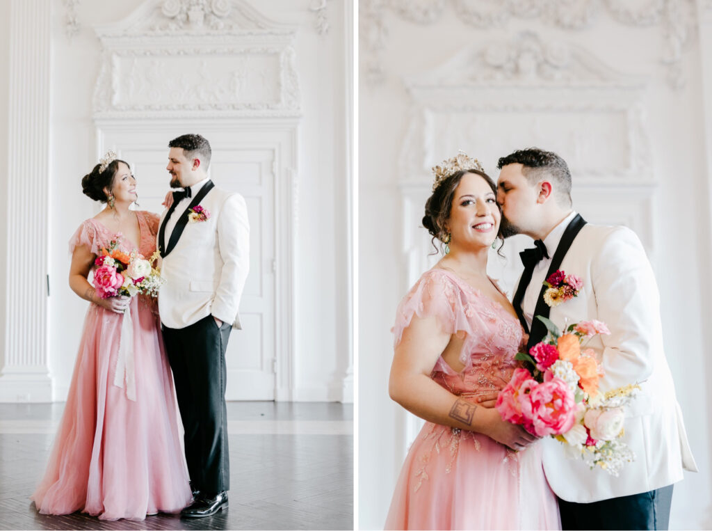 Bride and groom portrait by Emily Wren Photography at The Downtown Club in Philadelphia