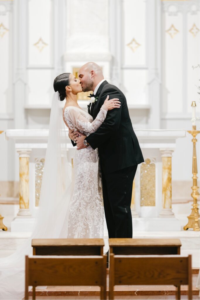 bride and grooms fall wedding ceremony at New Jersey Church by Emily Wren Photography