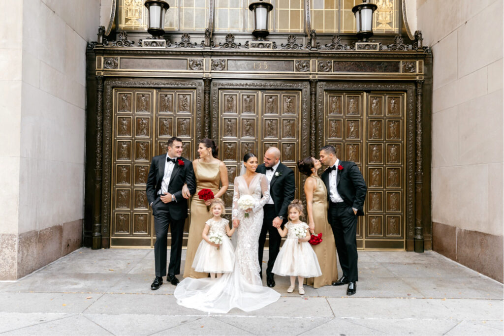 bridal party portrait on Ave of the Arts Philadelphia