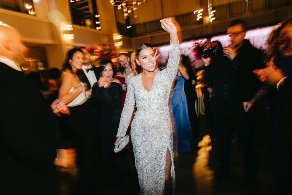 bride during her fall wedding reception at the Lucy by Cescaphe