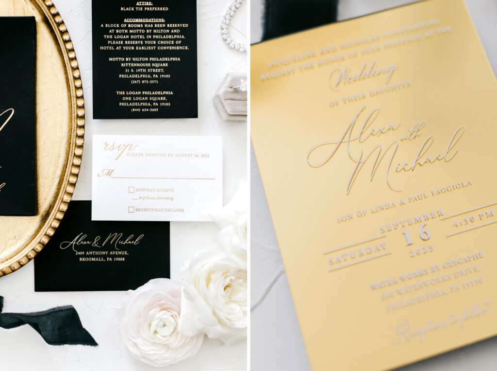 gold glass wedding invitation