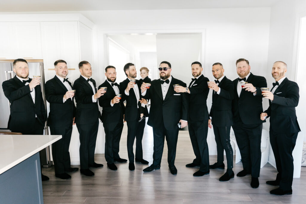 groom with his groomsmen before Philadelphia Cescaphe wedding day