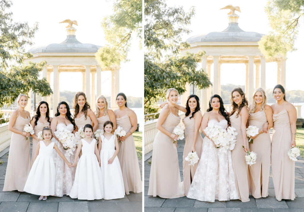 bride with bridesmaids at Philadelphia Water Works in Fairmount Park