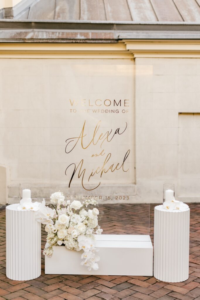 Glass & gold wedding welcome sign