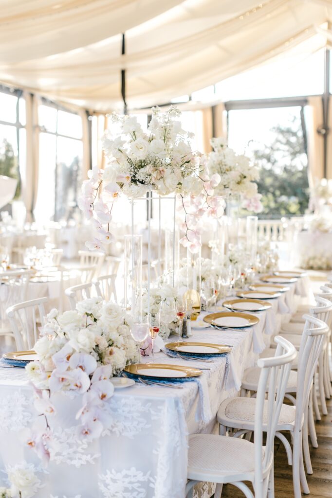 white and gold wedding reception at Philadelphia Water Works