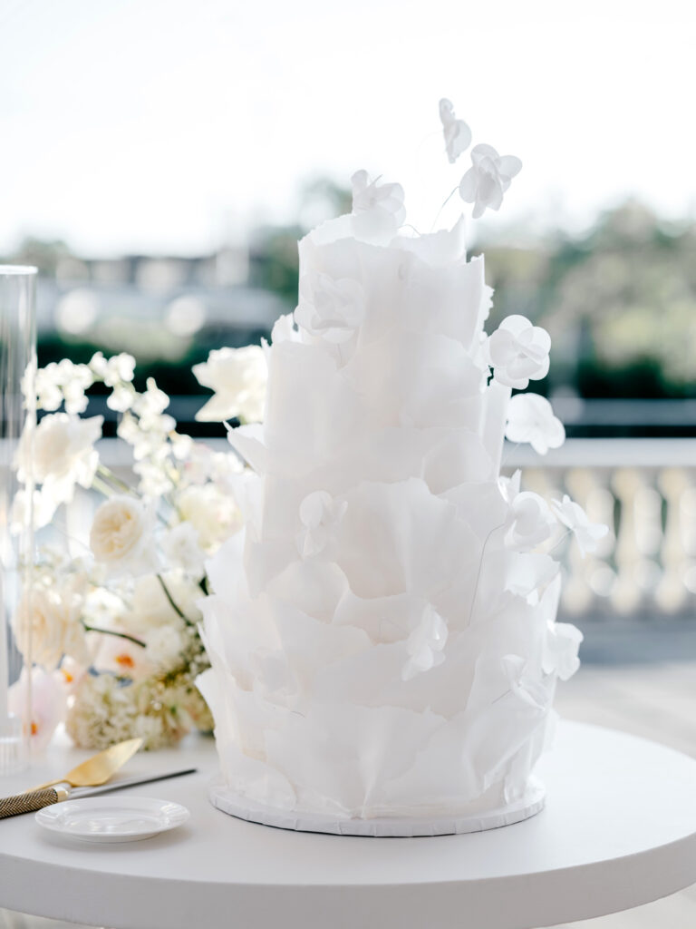 White 4 tier wedding cake by Emily Wren Photography