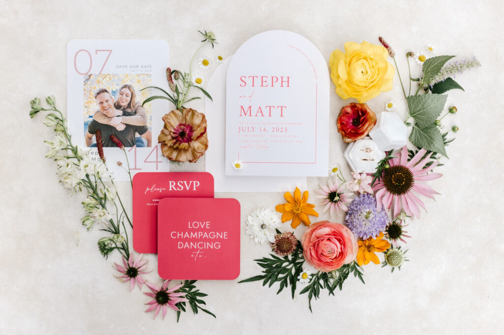 colorful & chic wedding invitation details by Emily Wren Photography