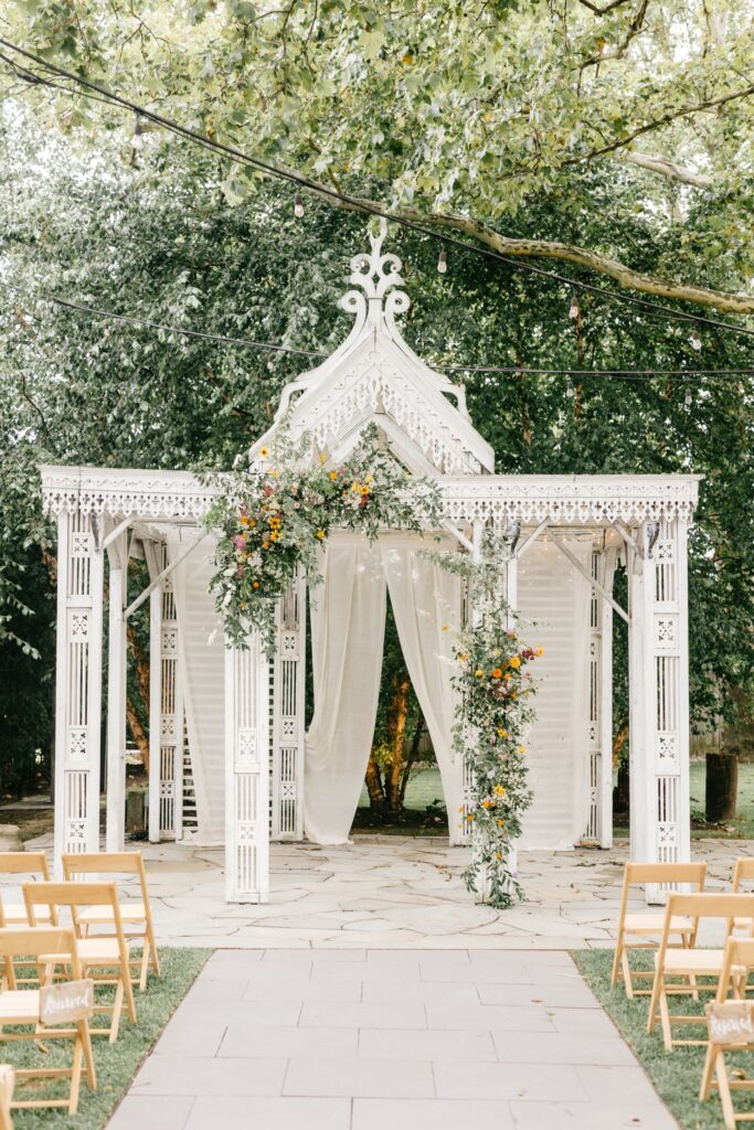 elegant summer garden wedding outdoor ceremony at Terrain at Styer's