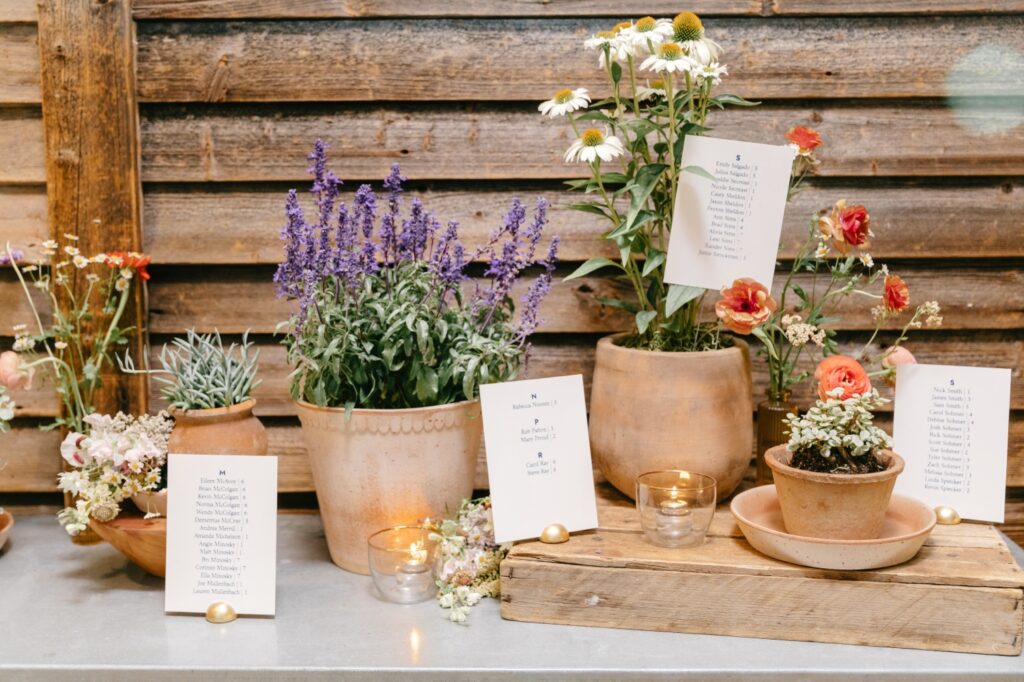 flower seating chart for outdoor summer wedding