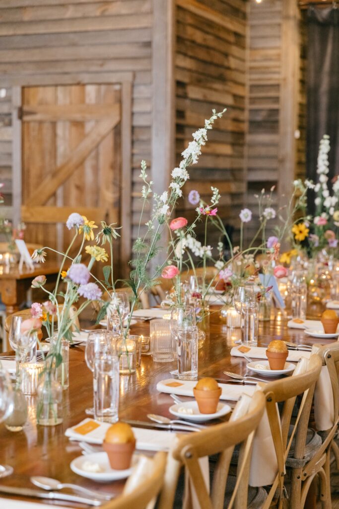 simple summer floral table arrangements for Pennsylvania wedding reception