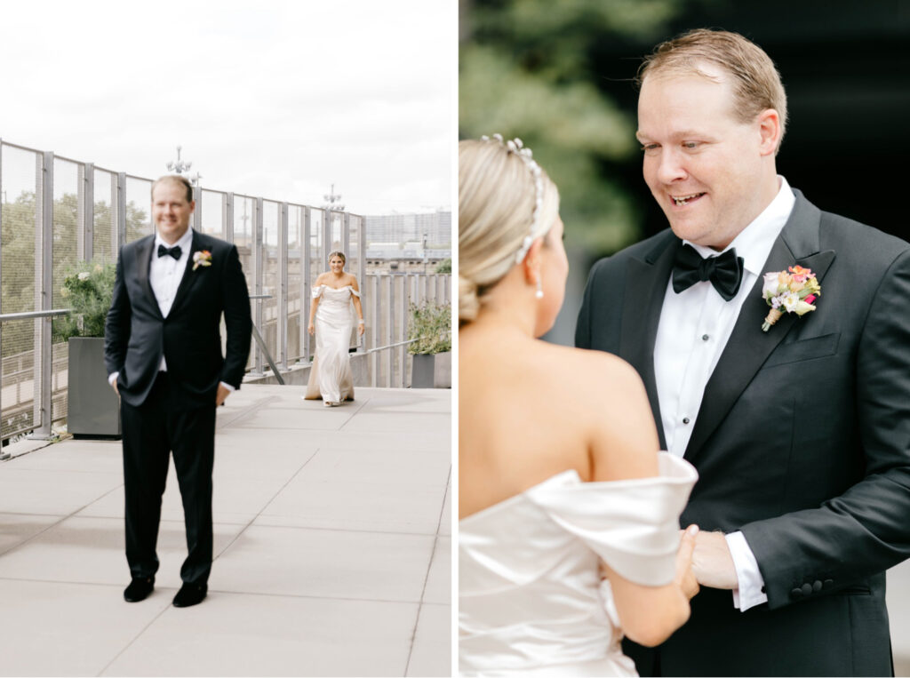 first look with groom at The Fitler Club by Philadelphia wedding photographer Emily Wren Photography