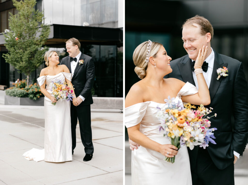 bride and groom portrait in Center City Philadelphia for Spring wedding day