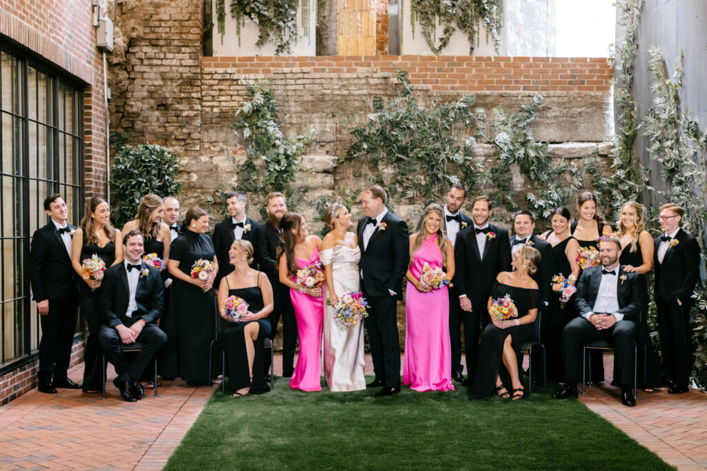 Philadelphia bridal party in all black & hot pink attire