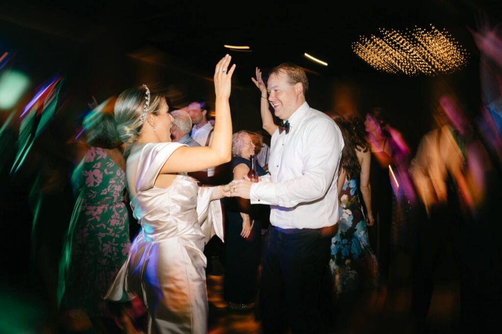 colorful wedding reception dance floor by Emily Wren Photography