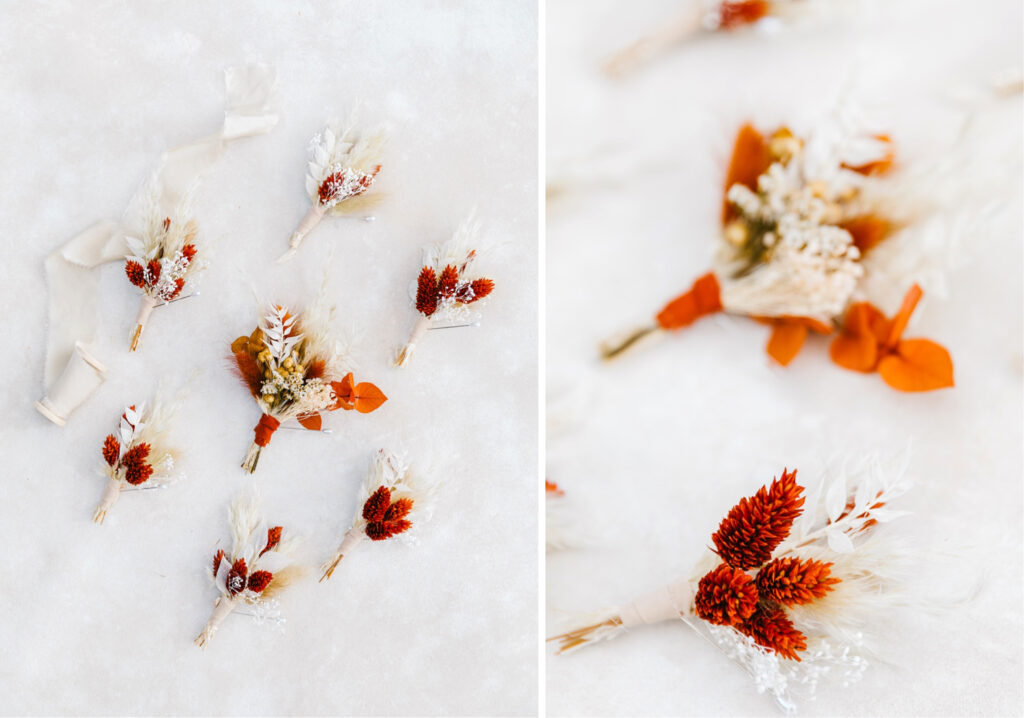 boutonnieres for autumn wedding day by Emily Wren Photography