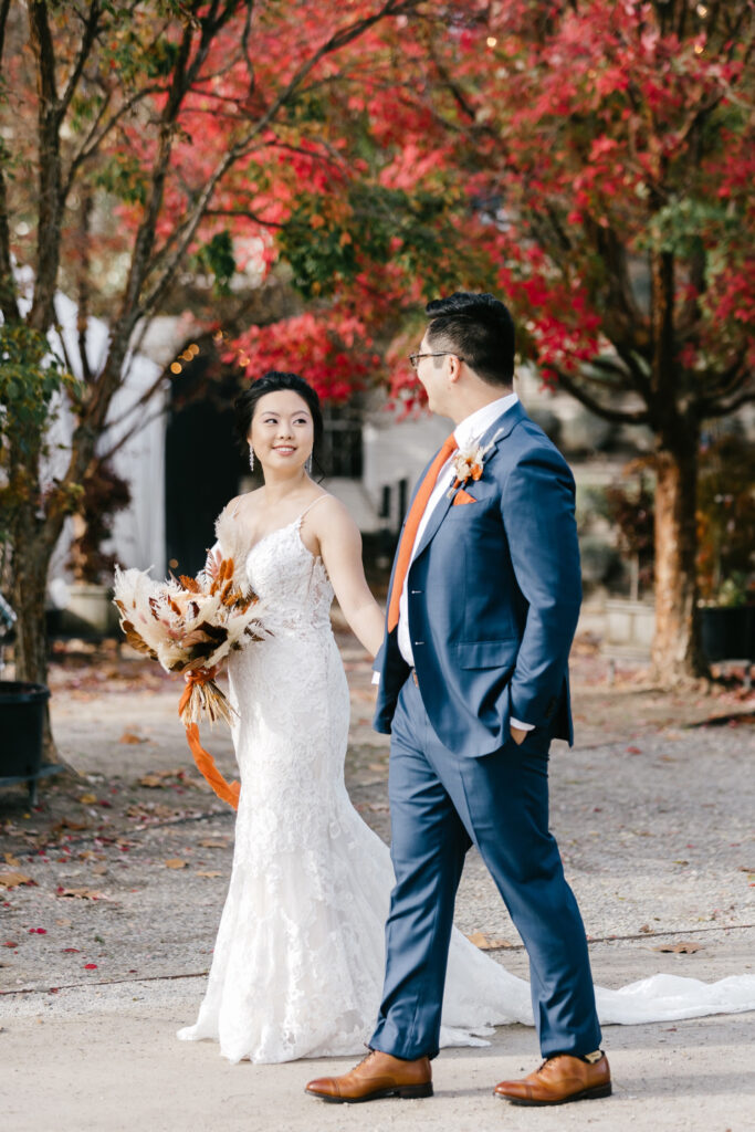 bride & groom portrait during beautiful fall day in Pennsylvania